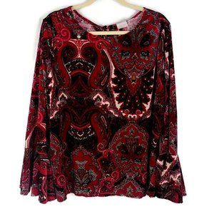 Chicos Red Black Paisley Velvet Blouse D19